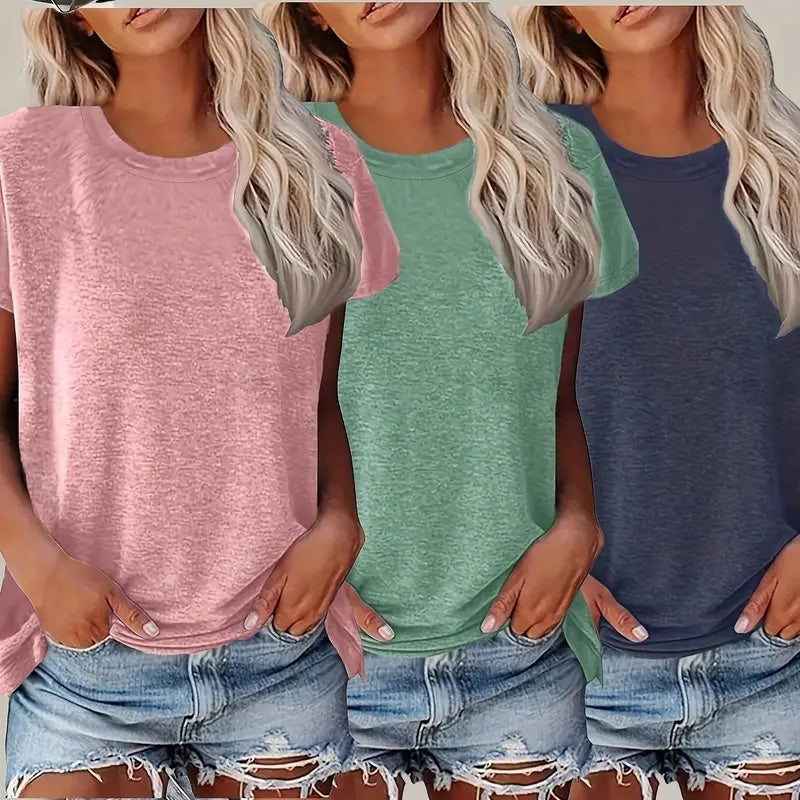 3 Pack Womens Tops Basic Summer Short Sleeve T Shirts Casual Loose Fit Tops