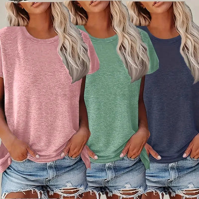 3 Pack Womens Tops Basic Summer Short Sleeve T Shirts Casual Loose Fit Tops