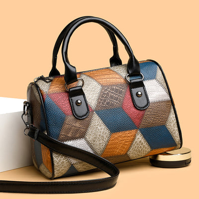 Fashion Color Contrast Plaid Geometric Pattern Commuter Shoulder Crossbody