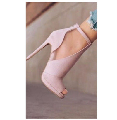 Peep Toe Stiletto Heel Side Empty Back Zipper Plus Size Women's Sandals