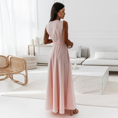 V-neck Sleeveless Dress With Belt