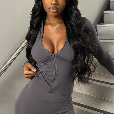 Casual Sports Style Solid Color Bm Zipper Cardigan Long Sleeve Top