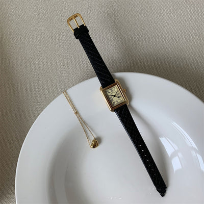 Simple Roman Rectangular Leather Watch Women
