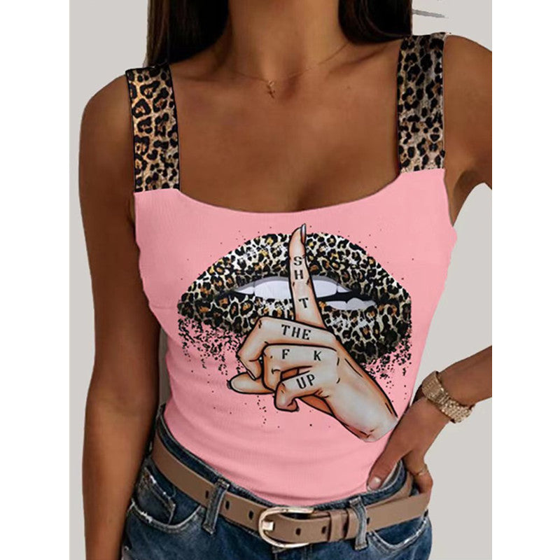 Women's Sexy Camisole Lip Printings Vest Top (up-to 3XL)