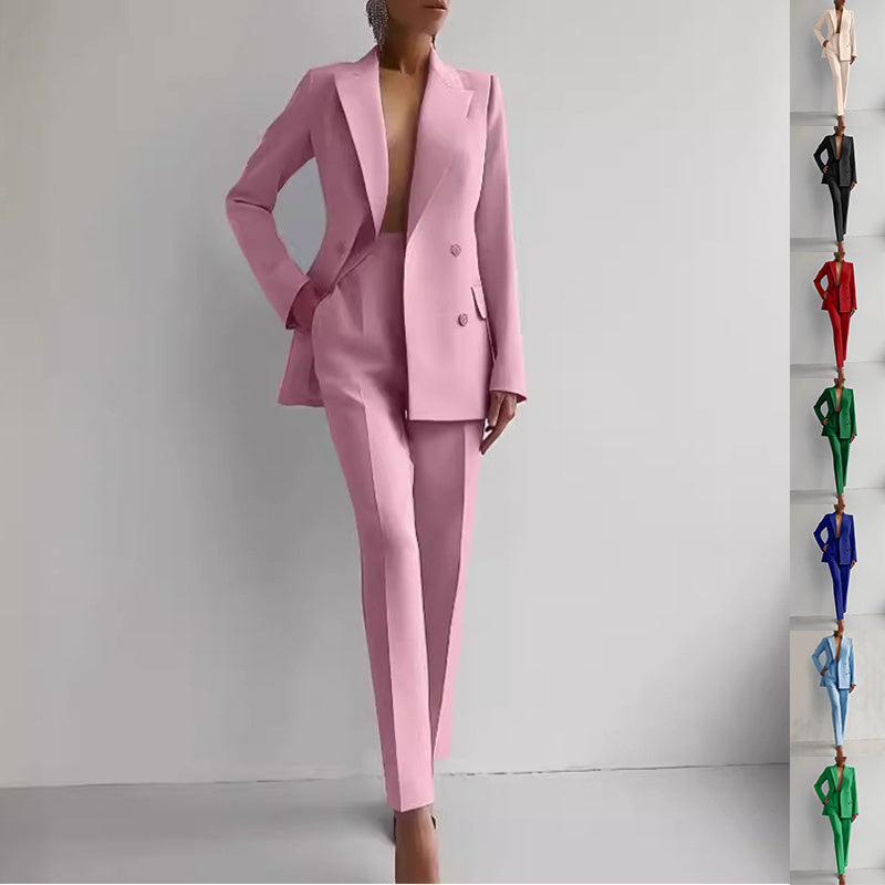Casual Suits Fashion Long Sleeve Single-breasted Jacket Top And Slim Fit Trousers Business Suits