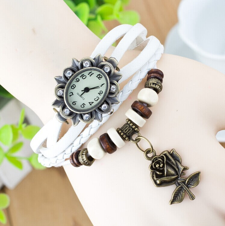 Fashionable Casual Ladies Watch Leather Wrapped Bracelet