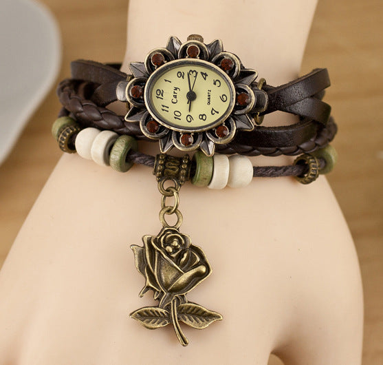 Fashionable Casual Ladies Watch Leather Wrapped Bracelet