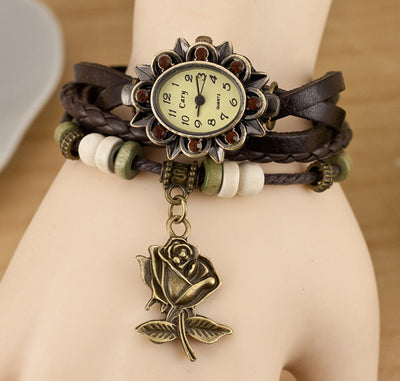 Fashionable Casual Ladies Watch Leather Wrapped Bracelet