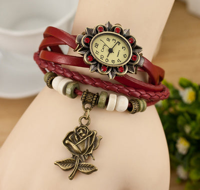 Fashionable Casual Ladies Watch Leather Wrapped Bracelet
