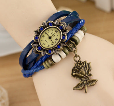 Fashionable Casual Ladies Watch Leather Wrapped Bracelet