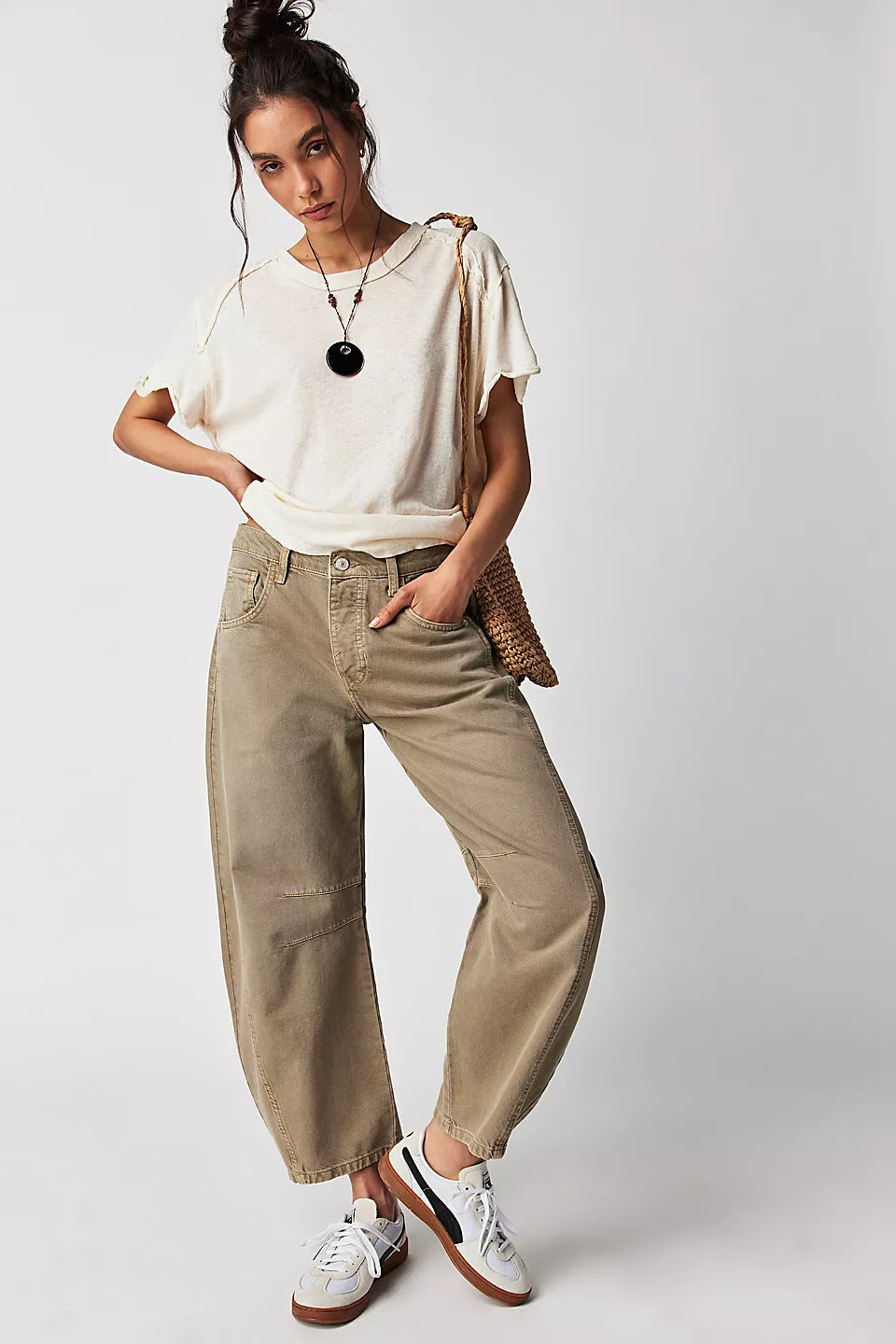 High Stretch Mid-Rise Barrel Jeans Fashion Wide Leg Shape Women Casual