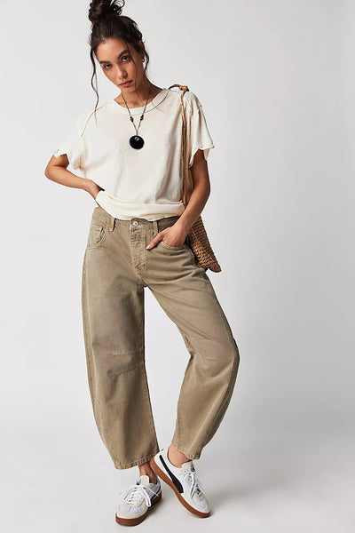 High Stretch Mid-Rise Barrel Jeans Fashion Wide Leg Shape Women Casual