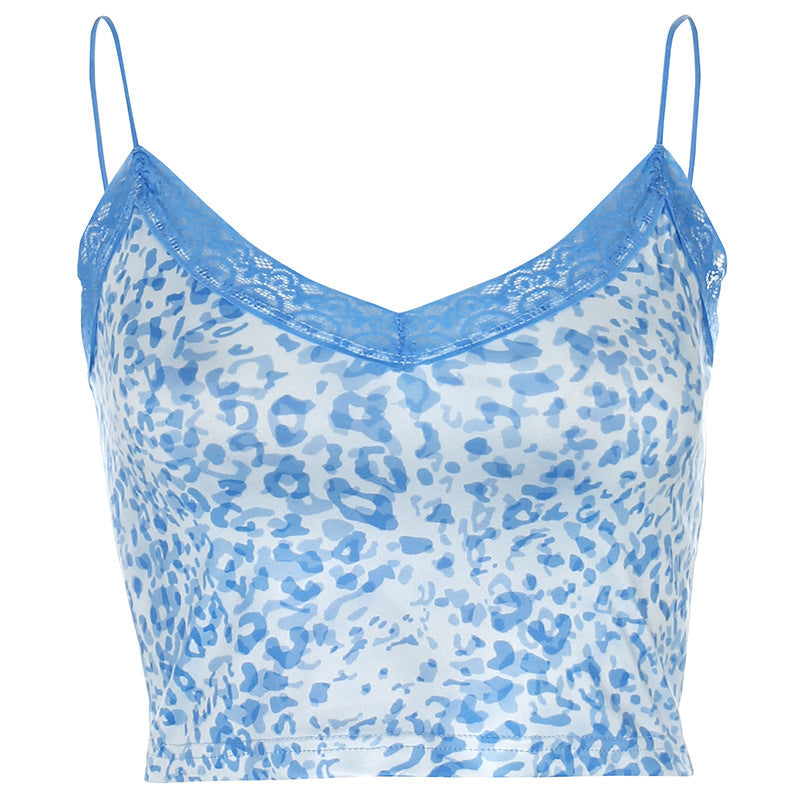 Leopard Print Lace Trim Camisole – Sexy Slim Fit Crop Tank Top (S–L)