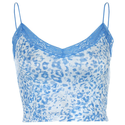 Leopard Print Lace Trim Camisole – Sexy Slim Fit Crop Tank Top (S–L)