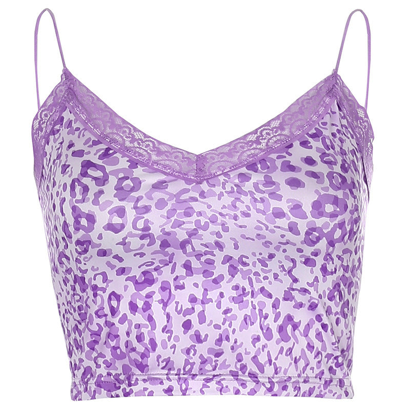 Leopard Print Lace Trim Camisole – Sexy Slim Fit Crop Tank Top (S–L)