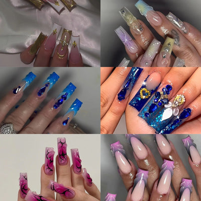 3D Three-dimensional Rhinestone Relief Fake Nails (30 styles) (x24)