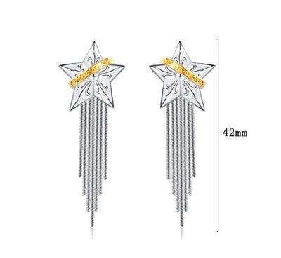 925 Sterling Silver Earrings Design Tassel Niche Five-pointed Planet