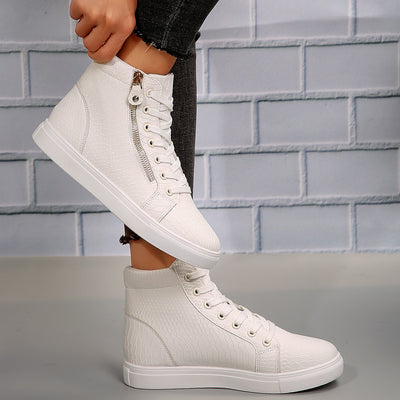 Plus Size Women's Platform Lace-up High-top Casual Flat Skateboard Shoes