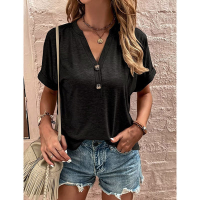 Short Sleeve Button Down V Neck Business Casual