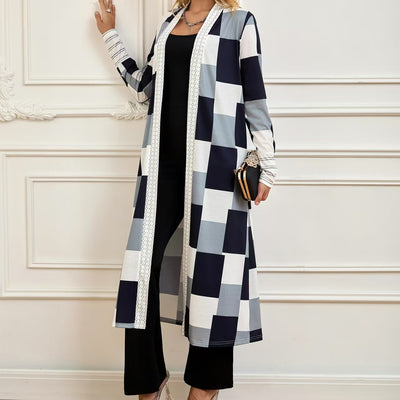Women's Jacket Color Block Long Outer Sleeve Cardigan Casual Open Front Coat