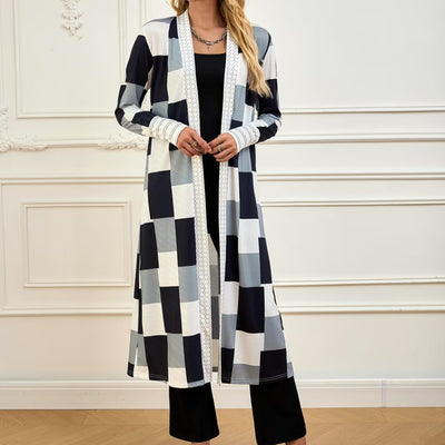 Women's Jacket Color Block Long Outer Sleeve Cardigan Casual Open Front Coat