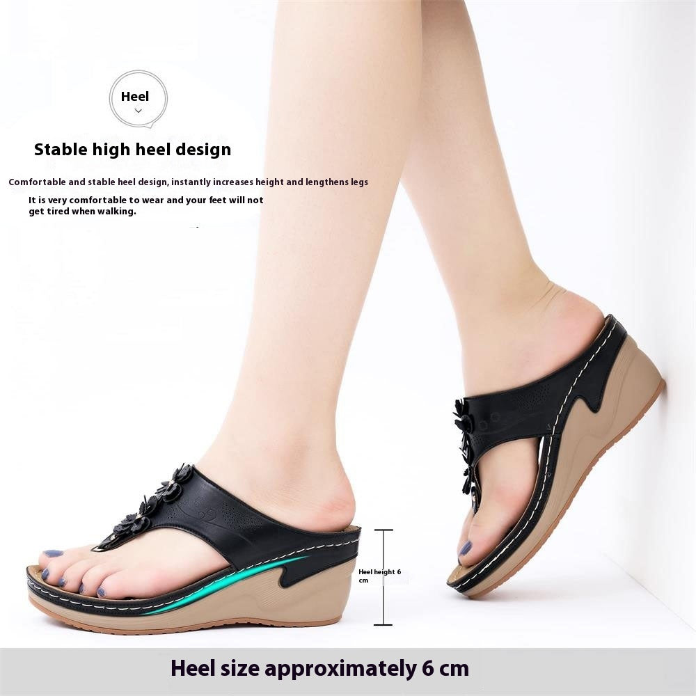 Women's High Heel Flip Flops – Non-Slip Thick Sole Sandals with Massage Insole