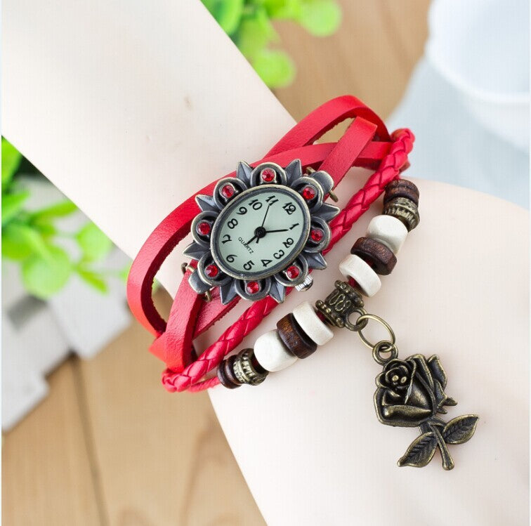Fashionable Casual Ladies Watch Leather Wrapped Bracelet