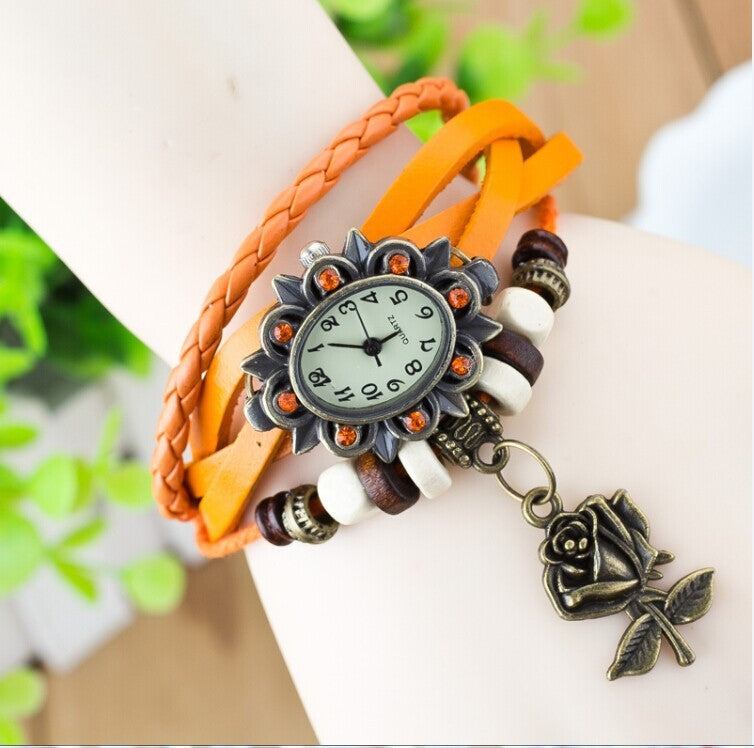 Fashionable Casual Ladies Watch Leather Wrapped Bracelet