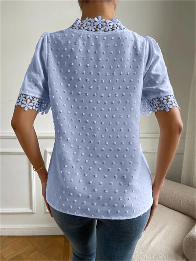 Floral Lace Short Sleeve Shirt V-Neck Top