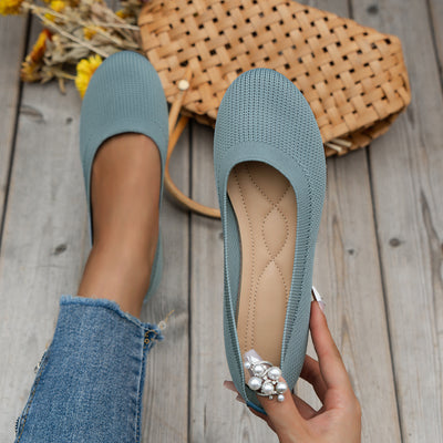 Round Toe Flats Shoes Casual Comfortable Soft Slip On Knit Mesh