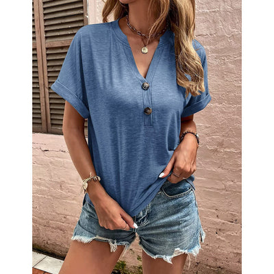 Short Sleeve Button Down V Neck Business Casual