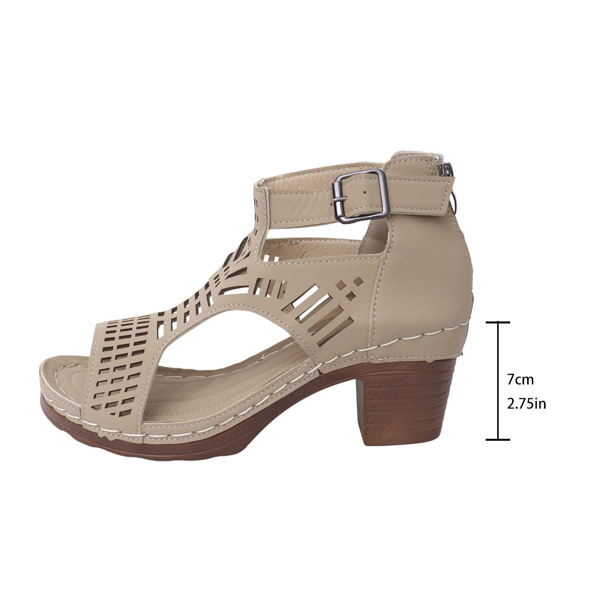 Chunky Heel High Hollow Peep Toe Sandals
