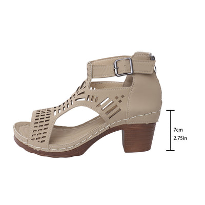 Chunky Heel High Hollow Peep Toe Sandals