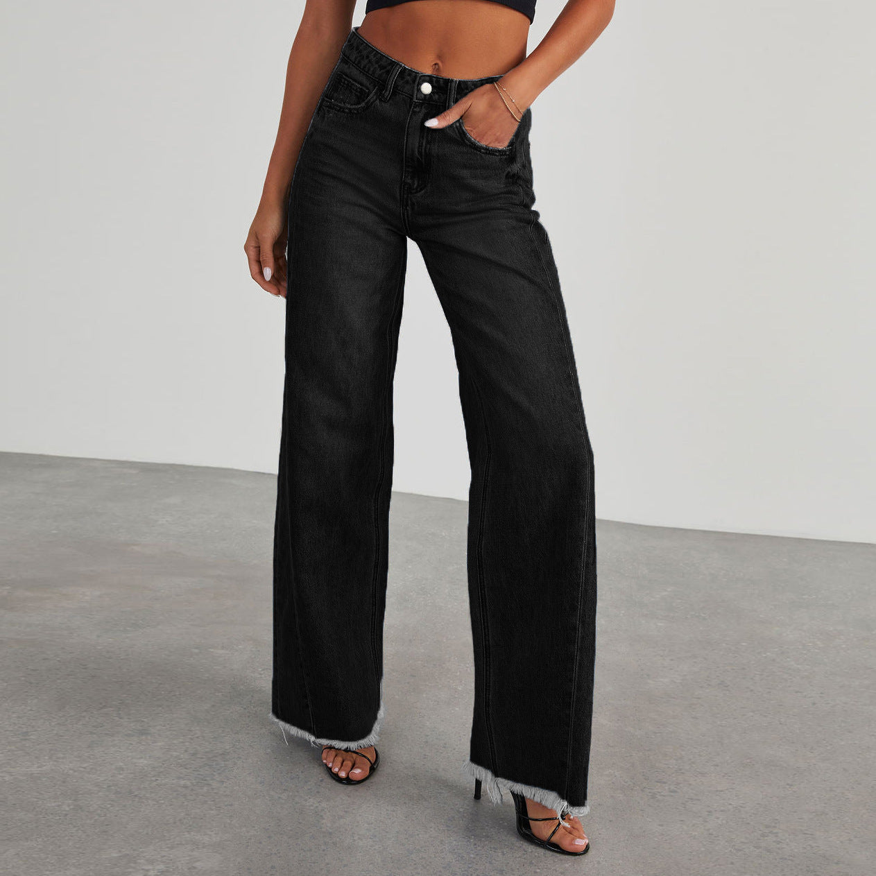 High-Waist Wide-Leg Jeans – Full-Size Back Pockets, Casual Straight Fit, All-Day Comfort