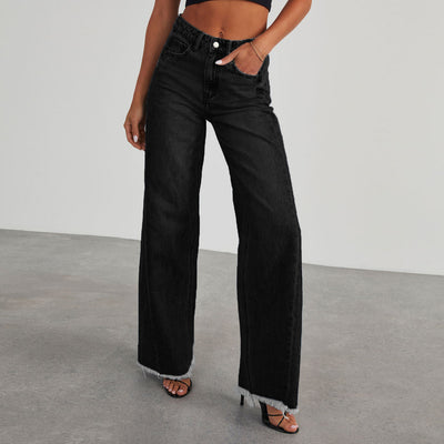 High-Waist Wide-Leg Jeans – Full-Size Back Pockets, Casual Straight Fit, All-Day Comfort