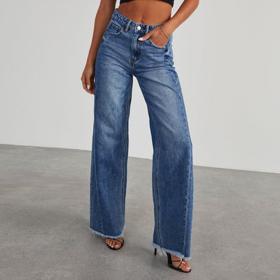 High-Waist Wide-Leg Jeans – Full-Size Back Pockets, Casual Straight Fit, All-Day Comfort