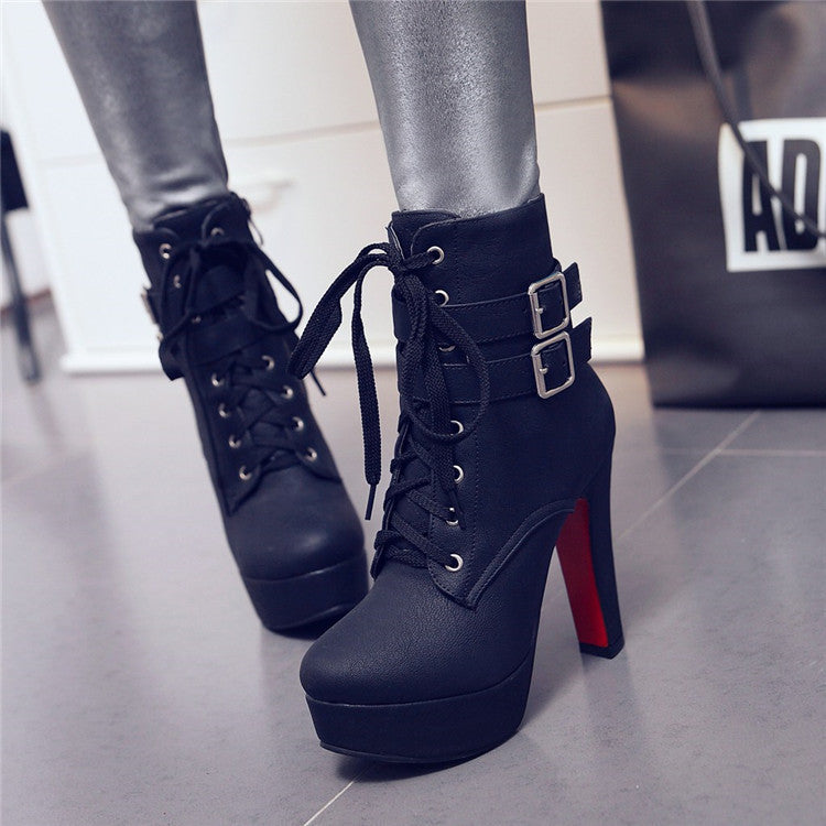 Women’s Chunky Heel Platform Boots – 12CM High Heel Stiletto Style