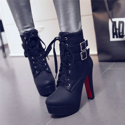 Women’s Chunky Heel Platform Boots – 12CM High Heel Stiletto Style