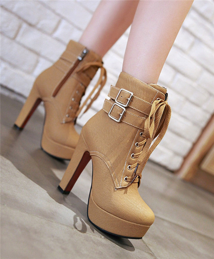 Women’s Chunky Heel Platform Boots – 12CM High Heel Stiletto Style