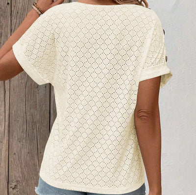 Button Solid Color Circle Loose Short Sleeve T-shirt