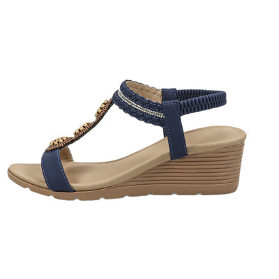Retro Wooden Diamond Beaded Wedge Sandals Ethnic Style