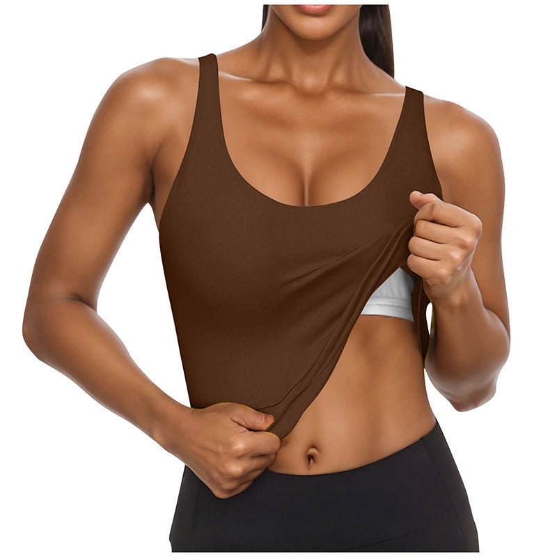 U Neck Tank Tops Built In Bra, Fitted Sleeveless Undershirt