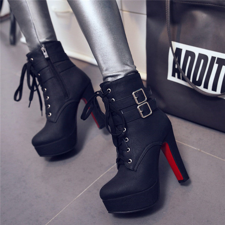 Women’s Chunky Heel Platform Boots – 12CM High Heel Stiletto Style