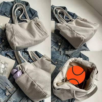Soft Corduroy Commuter Shoulder Bag Female Large Capacity