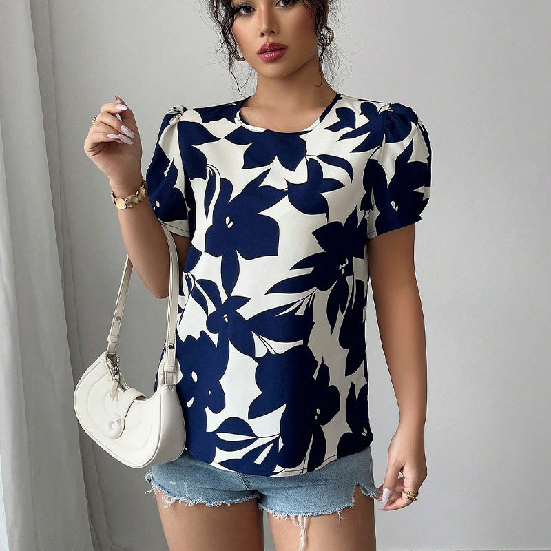 Women's Shirt Floral Pullover Short Sleeve