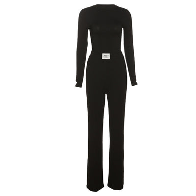 Fashion Round Neck Long Sleeve Solid Color T-shirt Slim Straight Trouser Set