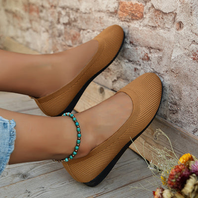 Round Toe Flats Shoes Casual Comfortable Soft Slip On Knit Mesh