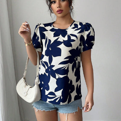 Women's Shirt Floral Pullover Short Sleeve
