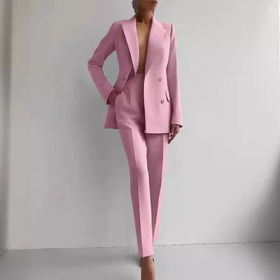 Casual Suits Fashion Long Sleeve Single-breasted Jacket Top And Slim Fit Trousers Business Suits
