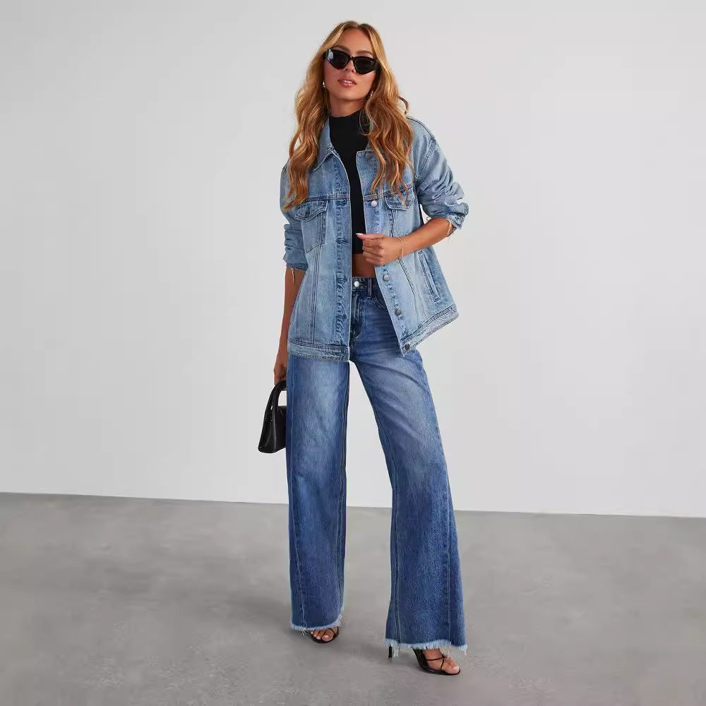 High-Waist Wide-Leg Jeans – Full-Size Back Pockets, Casual Straight Fit, All-Day Comfort